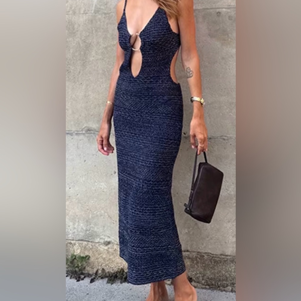 Zara Navy Backless Knit Dress